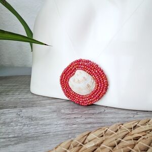 Red Floating Seashell Beaded Pendant Necklace, 16"